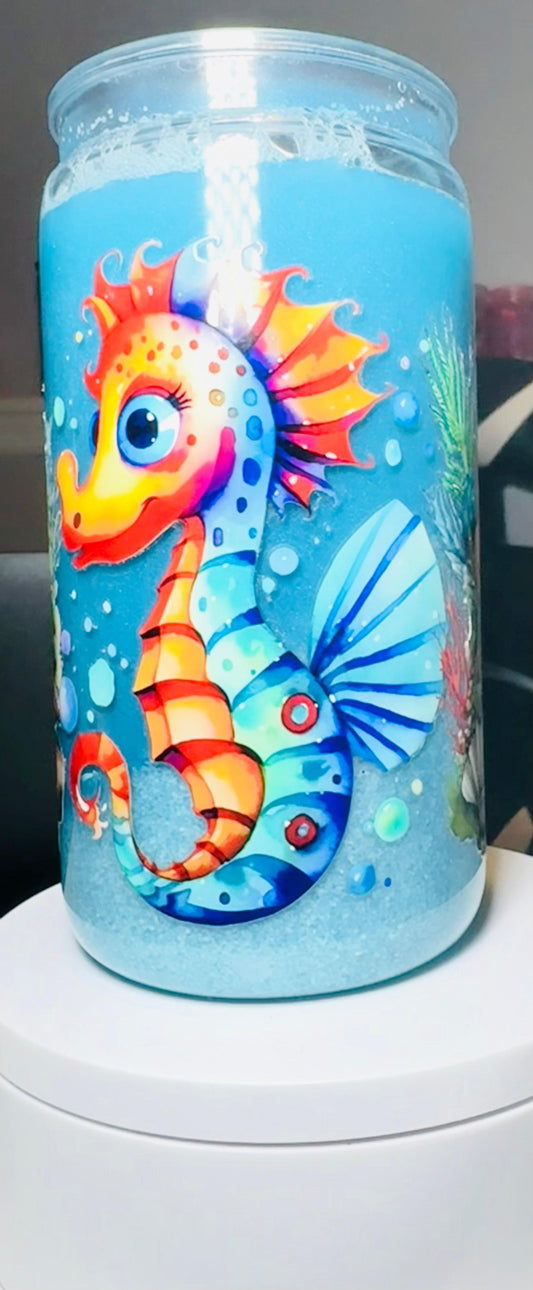 16oz Ocean Dream Seahorse Snow Globe Tumbler
