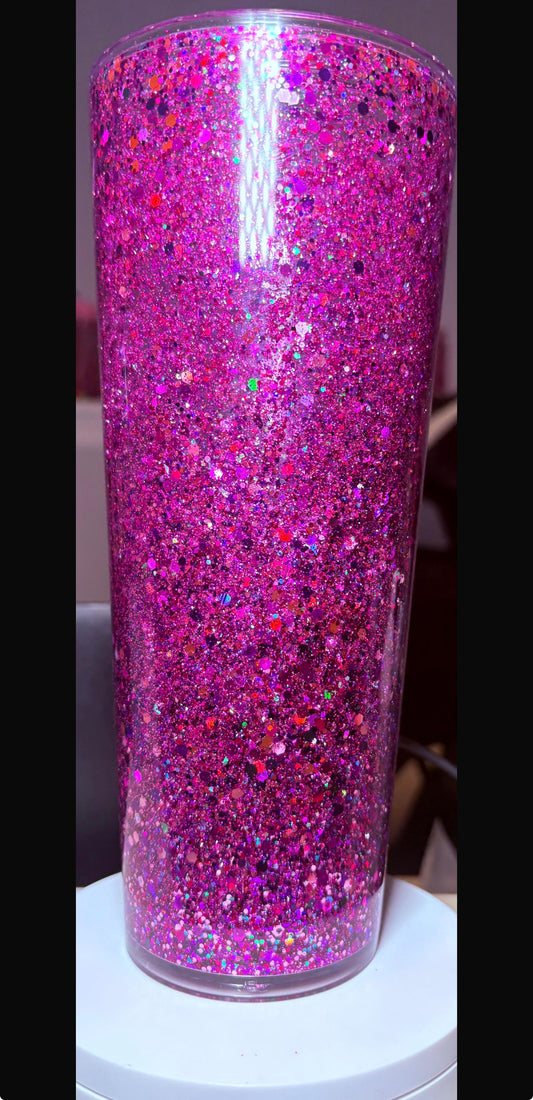✨ 24oz Pink Glitter Snow Globe Tumbler | Handmade Custom Sparkle Cup