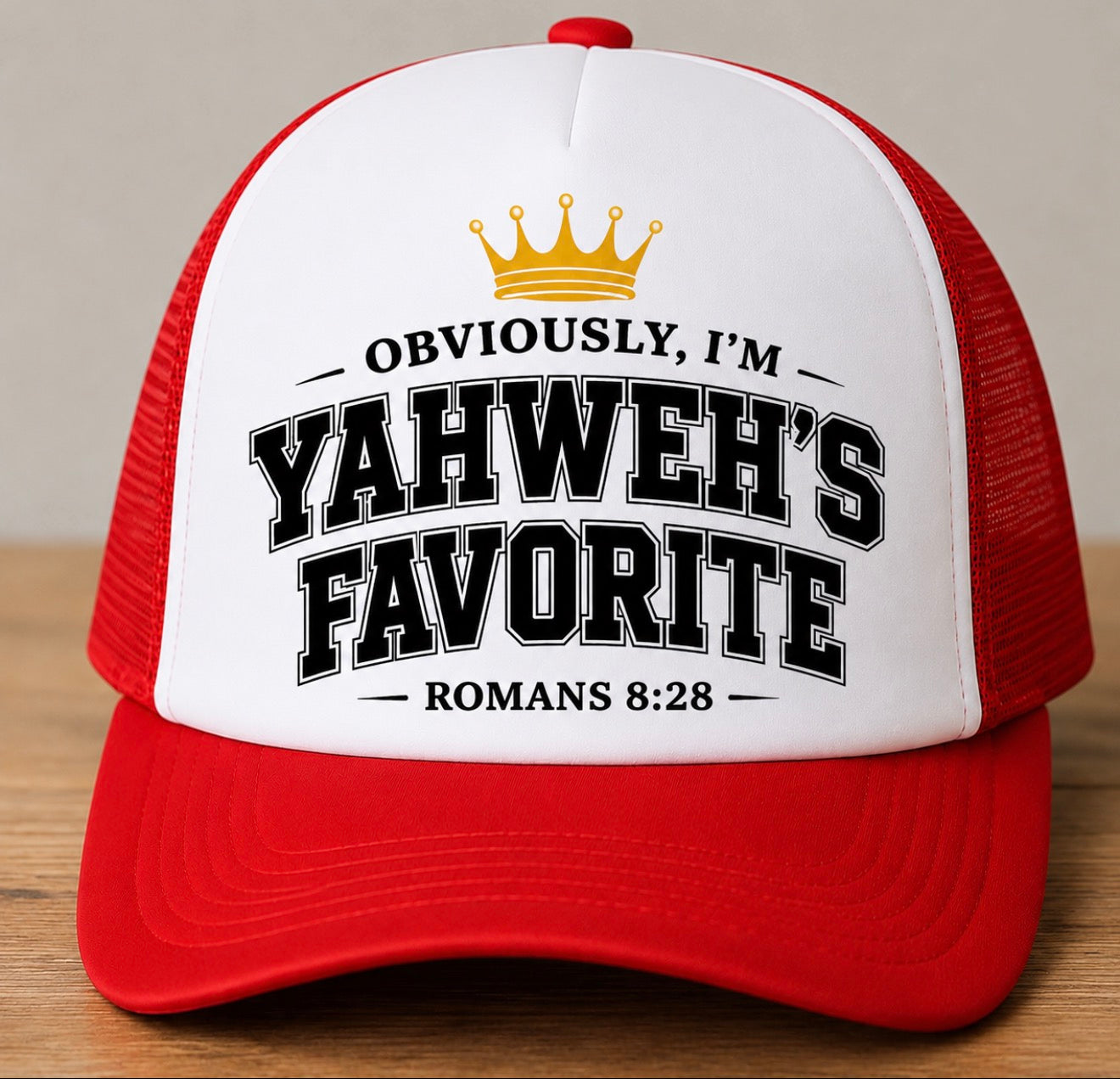 Obviously, I’m Yahweh’s Favorite Trucker Hat | Romans 8:28 | Faith-Inspired Mesh Cap