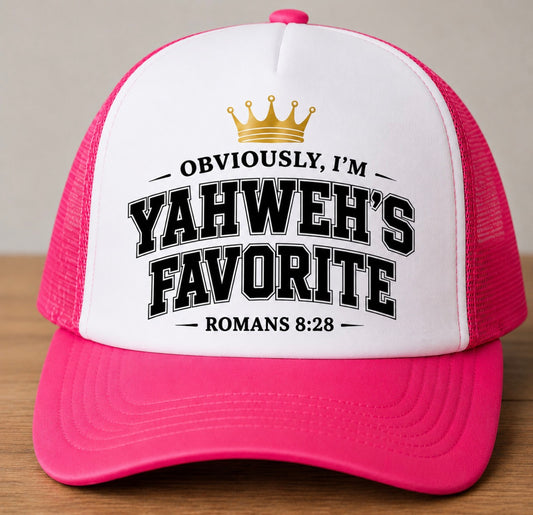 Obviously, I’m Yahweh’s Favorite Trucker Hat | Romans 8:28 | Faith-Inspired Mesh Cap