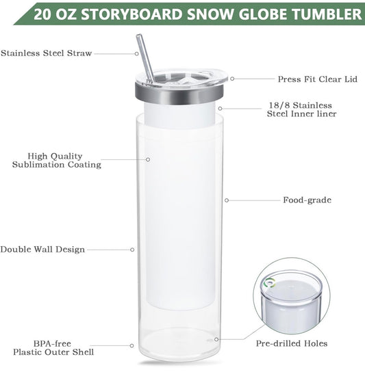 20oz double wall pre drilled sublimation snow globe tumbler.