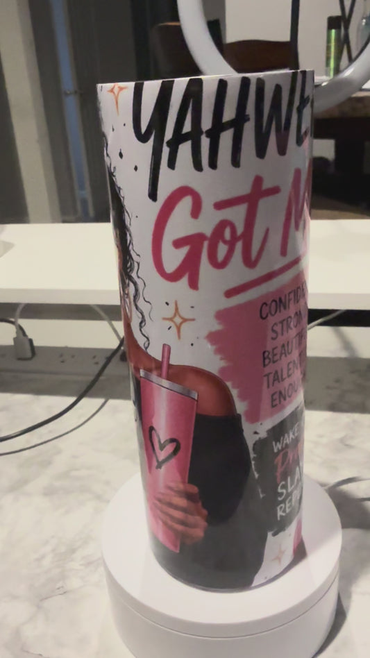 “Focus Plan Pray Repeat – 20oz Inspirational Tumbler | Black Girl Motivation Cup | Custom Drinkware”